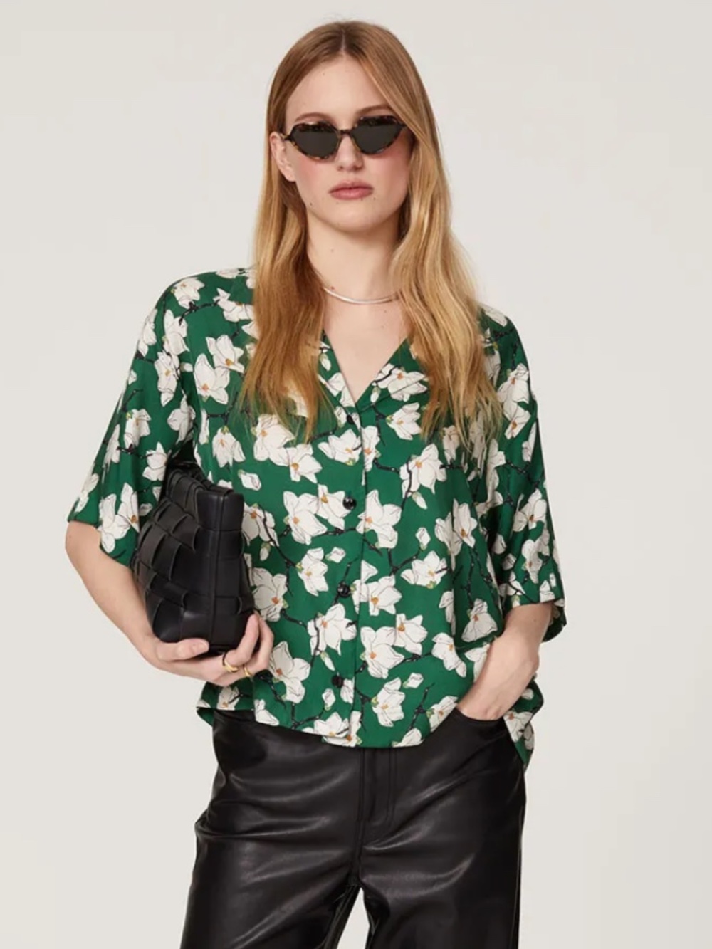 Rag & Bone Reed Floral Silk Blend Green Button Up Relaxed Fit Blouse Shirt XS